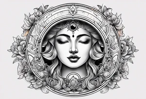 Half moon with beautiful zodiac background tattoo idea
