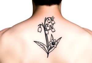 Coquis, stamp with daffodils, Lily of the valley, larkspur tattoo idea