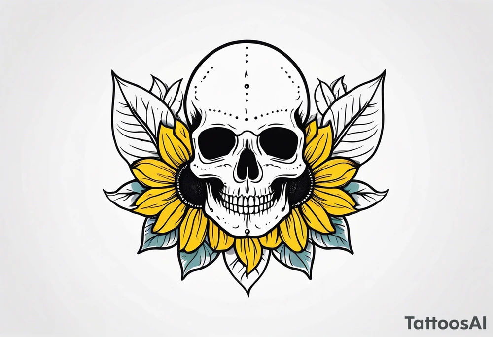 skull with sunflowers tattoo idea
