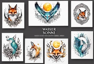 wasser sonne und mond fuchs eule kolibri tattoo idea