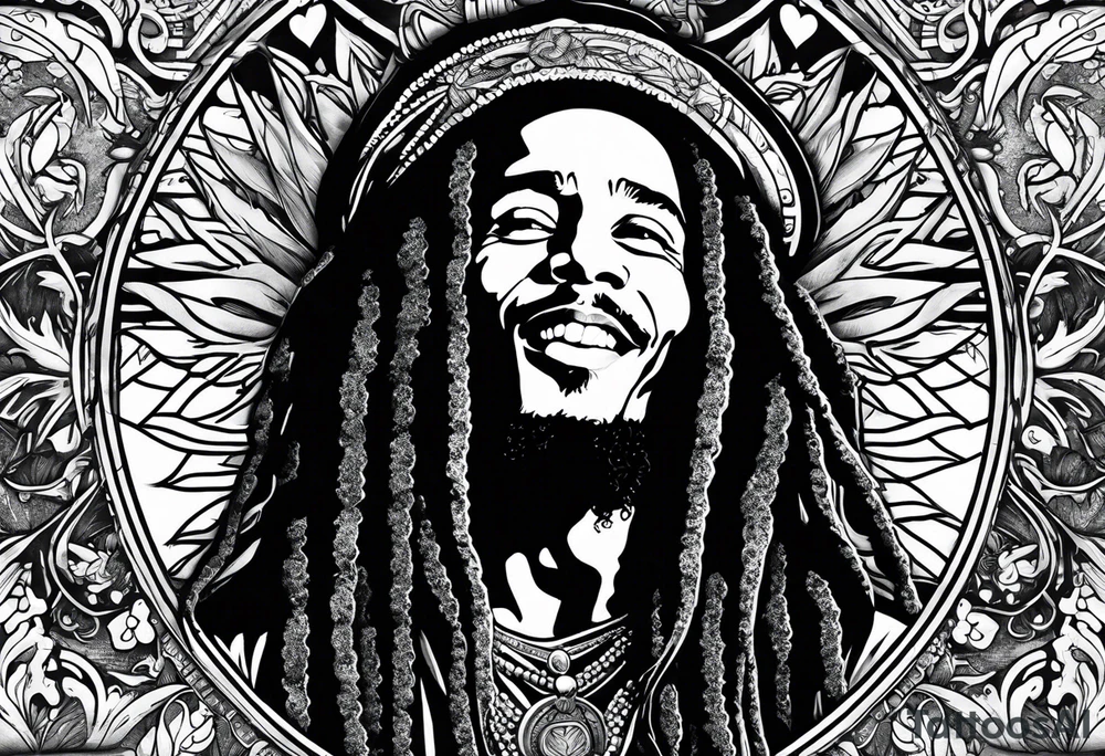 Bob Marley, weed, love, and passion tattoo idea
