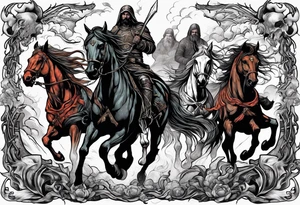 4 horseman of the apocalypse - Death, Famine, War, and Conquest from the bible tattoo idea