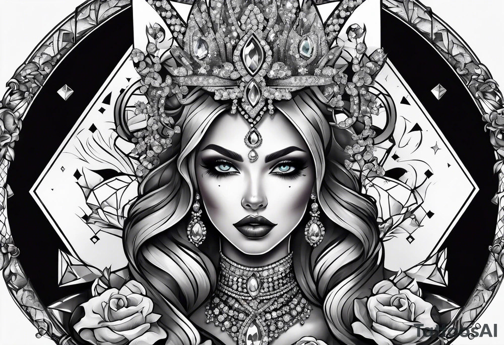 Fancy queen zombie diamonds and gemstones full sleeve tattoo idea