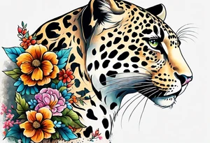 leopard body made out of vintage floral flowers tattoo idea