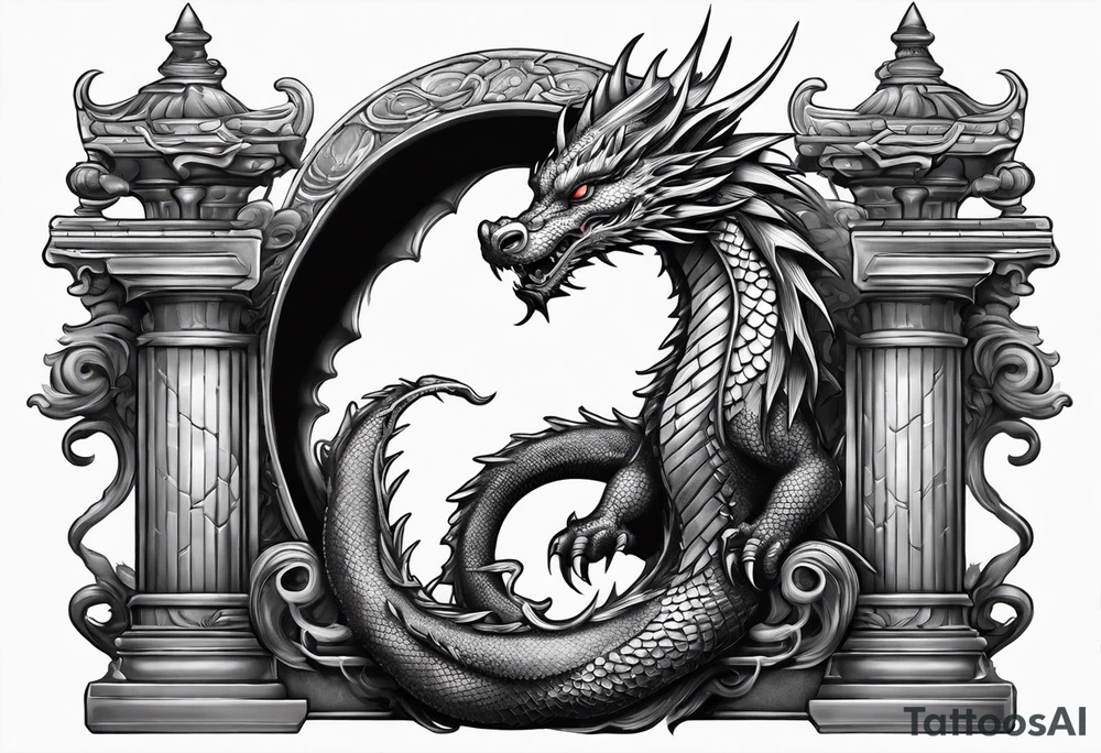Small dragon on column tattoo idea