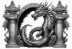 Small dragon on column tattoo idea