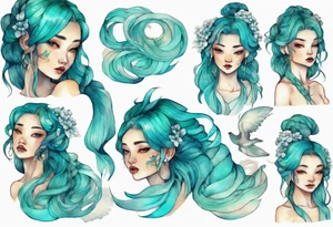 A beautiful namia with turquois scales and teal hair. tattoo idea