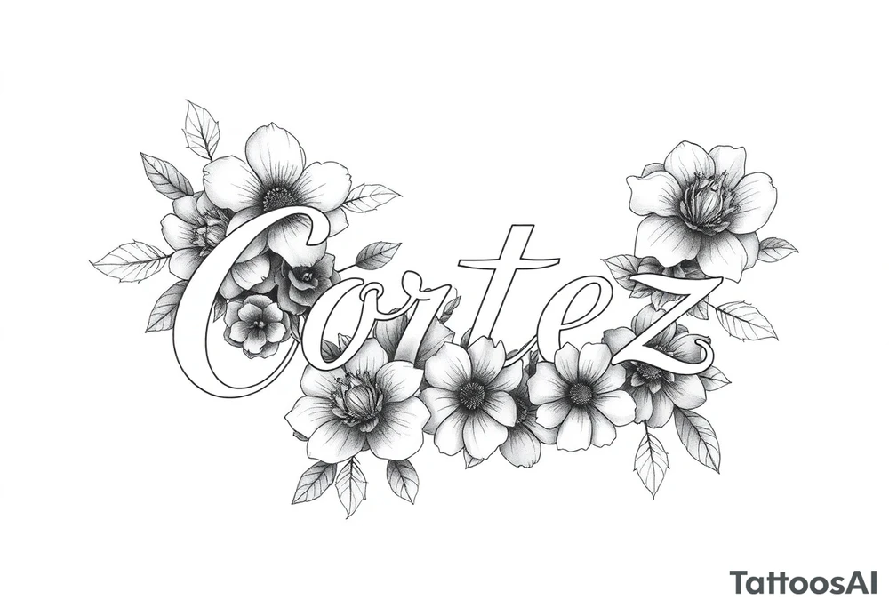 The name Cortez with flowers tattoo idea