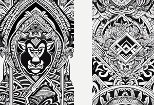 create a tattoo of tribal art pattern for a calf with influence from Japan, Haiti, and Denmark tattoo idea