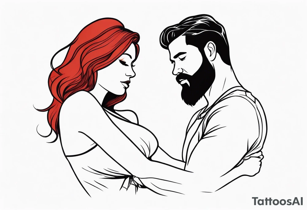 Busty Red haired woman with black haired bearded man tattoo idea