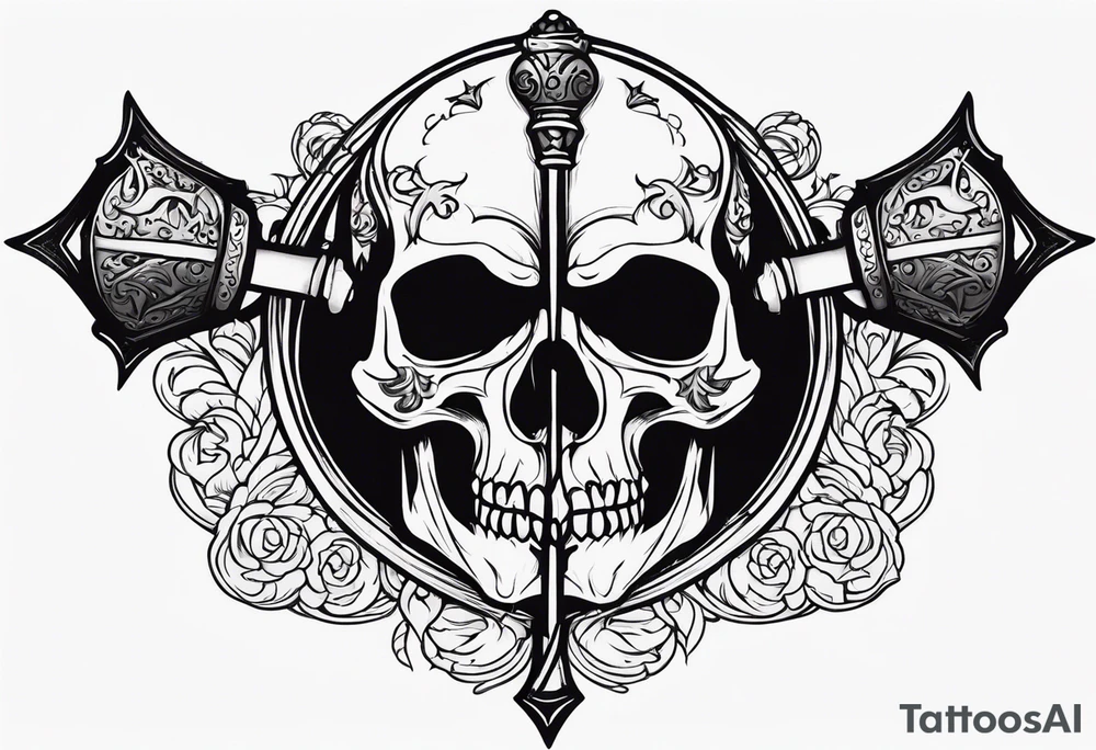 Medieval mace with skull tattoo idea