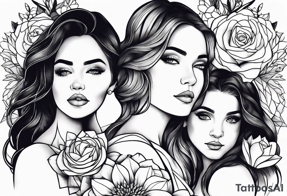 Mother and three daughters design no hearts or flowers tattoo idea