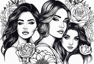 Mother and three daughters design no hearts or flowers tattoo idea
