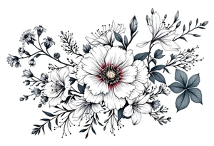 Carnation, Snowdrop, Larkspur, Water Lily, Daffodil, Clover tattoo idea