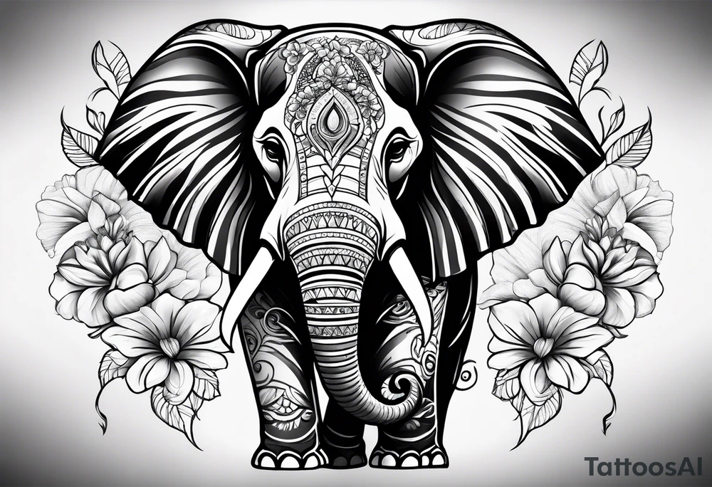 elephant with flowers tattoo idea