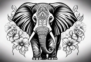 elephant with flowers tattoo idea