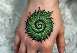 A deep green spiral with golden accents, inspired by the natural pattern of ferns and renewal. tattoo idea