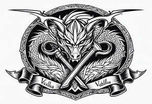 Valhalla sword shield dragon axe tattoo idea