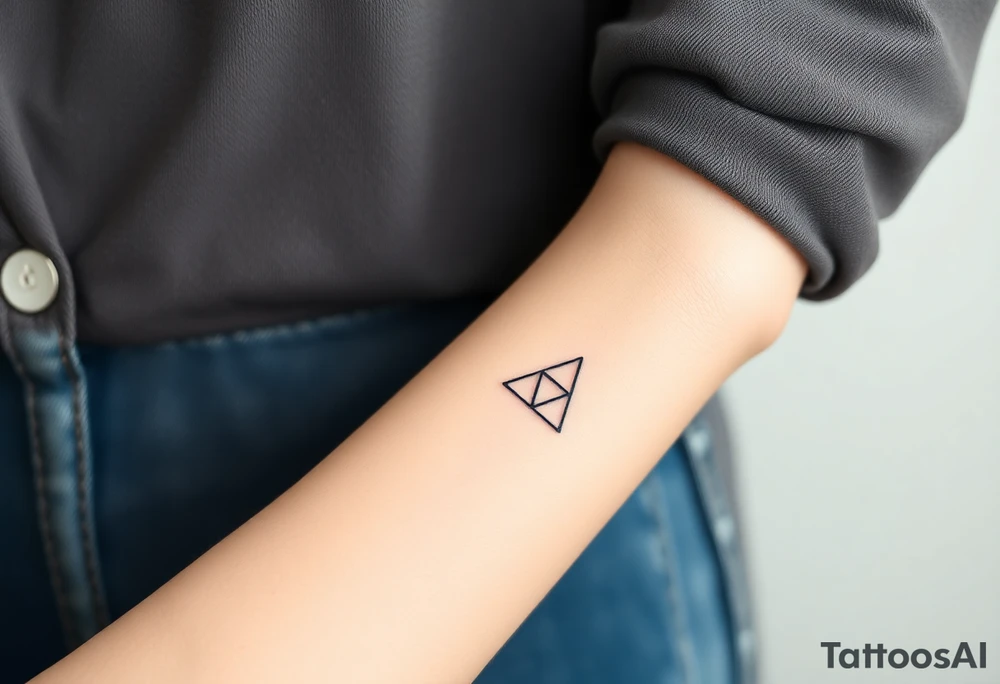 Design a very small (max 2x2 cm) tattoo for the inner wrist that subtly symbolizes lesbian identity. It should be minimal and delicate — possibly fine line or soft color. The design must be discreet yet meaningful, not instantly recognizable as LGBTQ but with layered symbolism. Think of subtle elements like intertwined female symbols, abstract sapphic references, or a hidden double meaning through nature (e.g. flowers, moons, triangles). Avoid clichés or bold pride imagery. Keep it elegant, wearable, and intimate. Something with a triangle tattoo idea