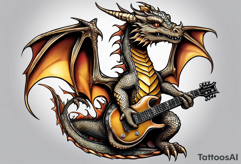 baby dragon with guitar tattoo idea