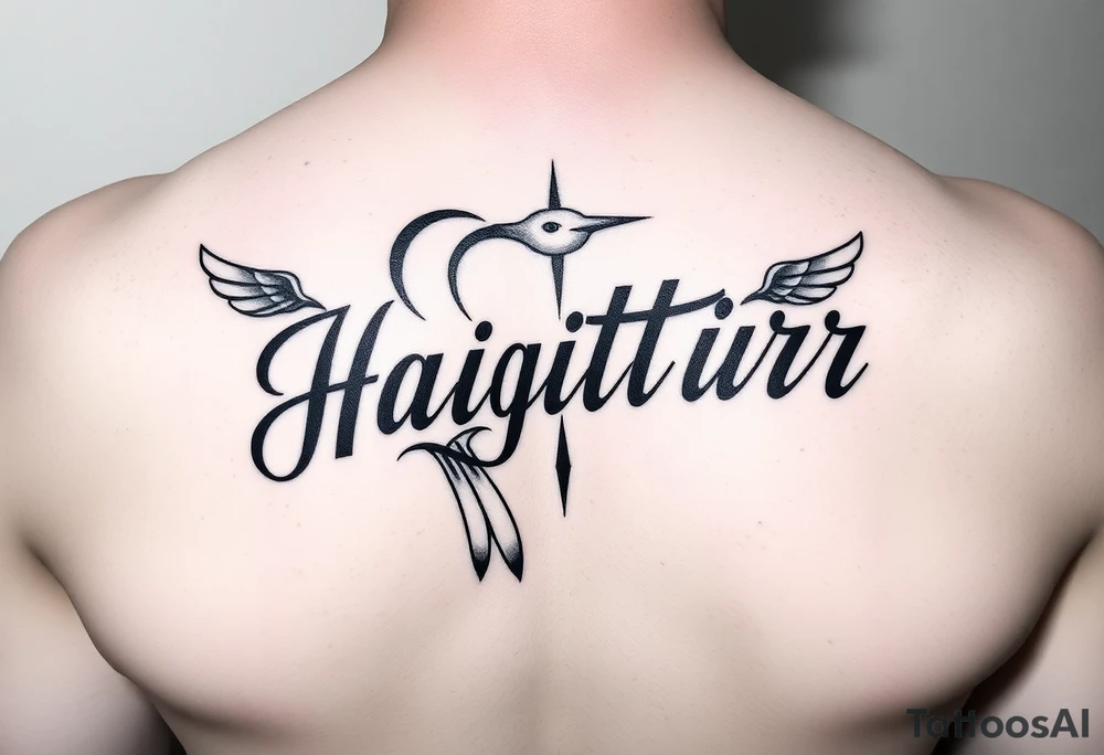 Sagittarius sign for both individuals as a couple names being Harley and Guy bird combined lettering Harley bird tattoo idea