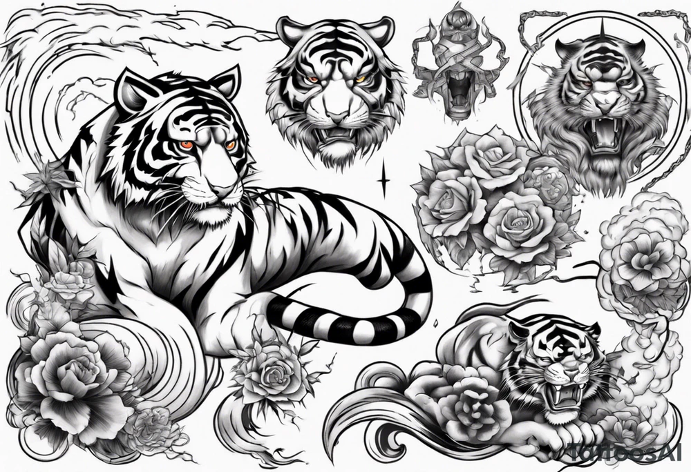 A tiger surrounded by lightning tattoo idea