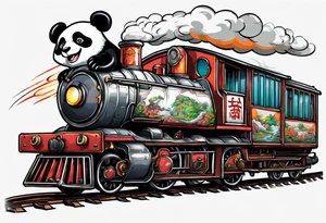 panda riding on a train tattoo idea