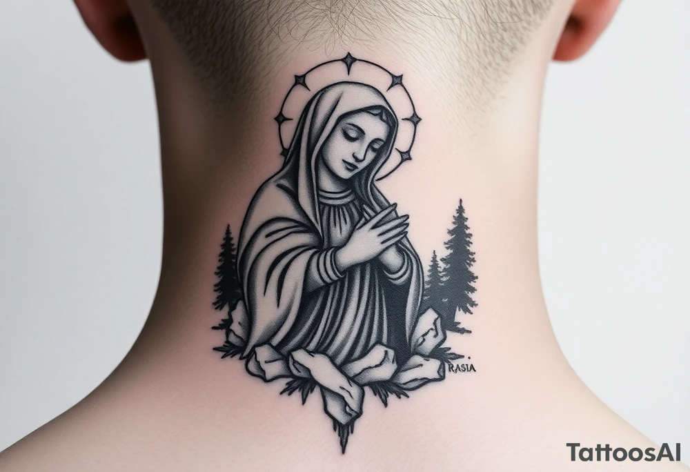virgin mary in a russian wilderness setting tattoo idea