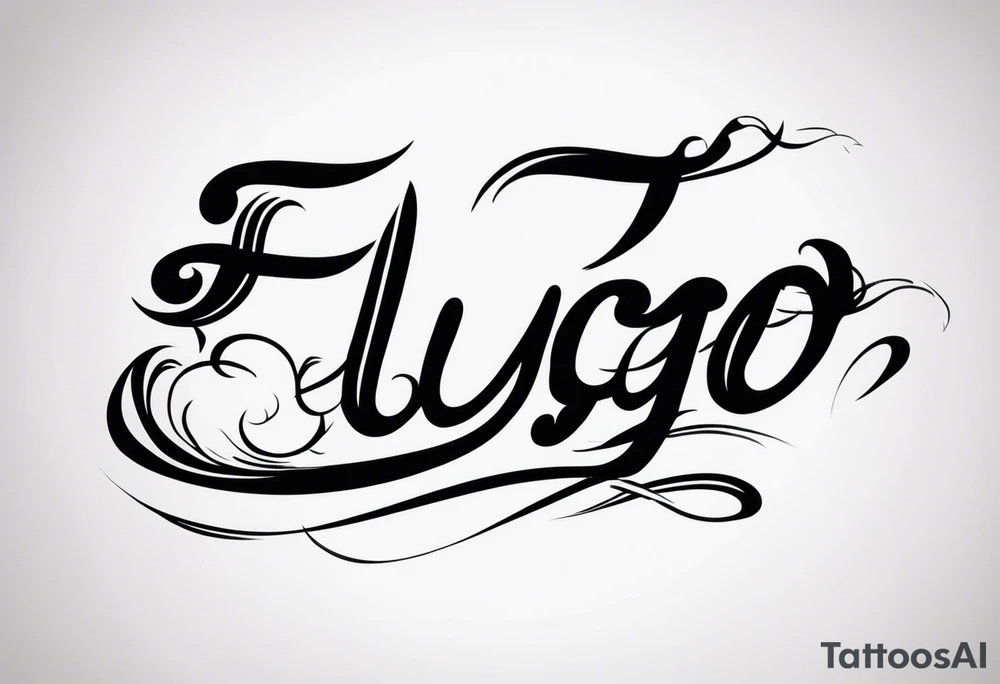 The word “fuego” in cursive inside fire and fades out tattoo idea