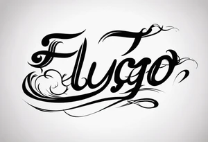 The word “fuego” in cursive inside fire and fades out tattoo idea