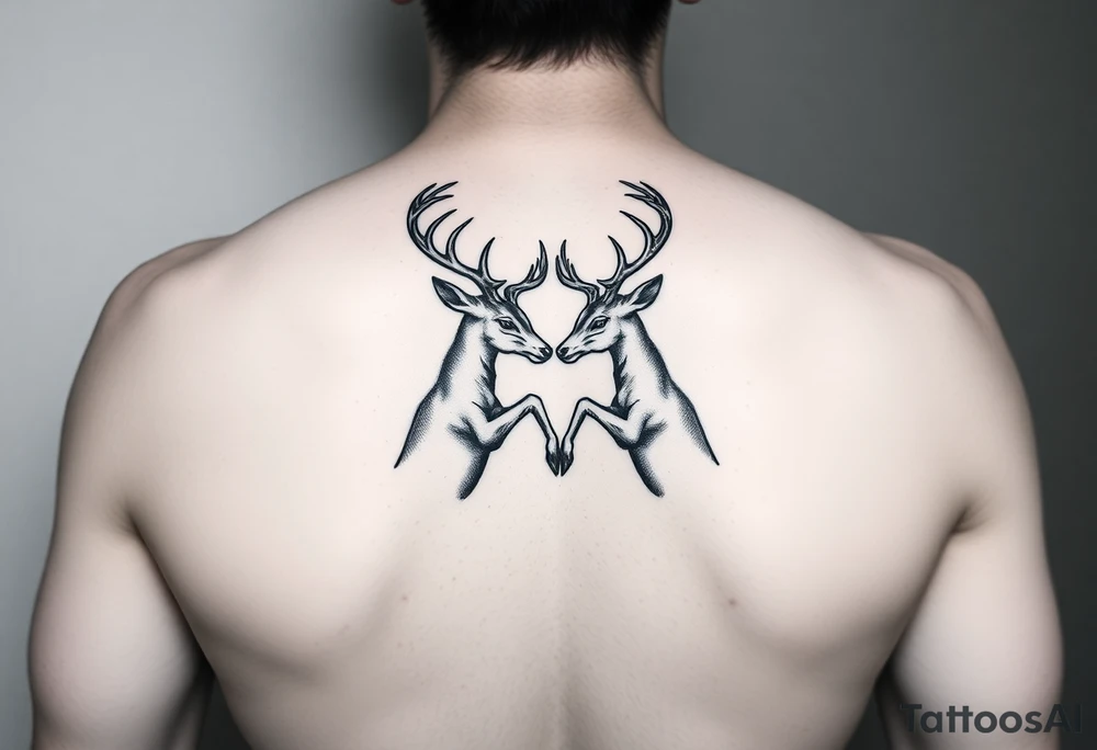 Two deer fighting with intertwined antlers tattoo idea