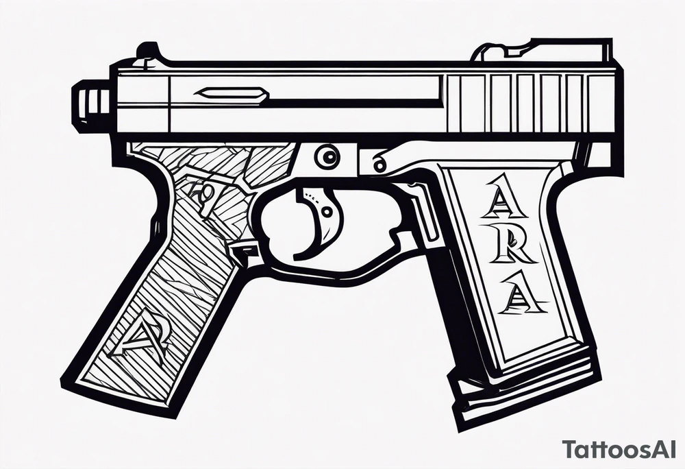 The letters AR with a pistol on each side tattoo idea