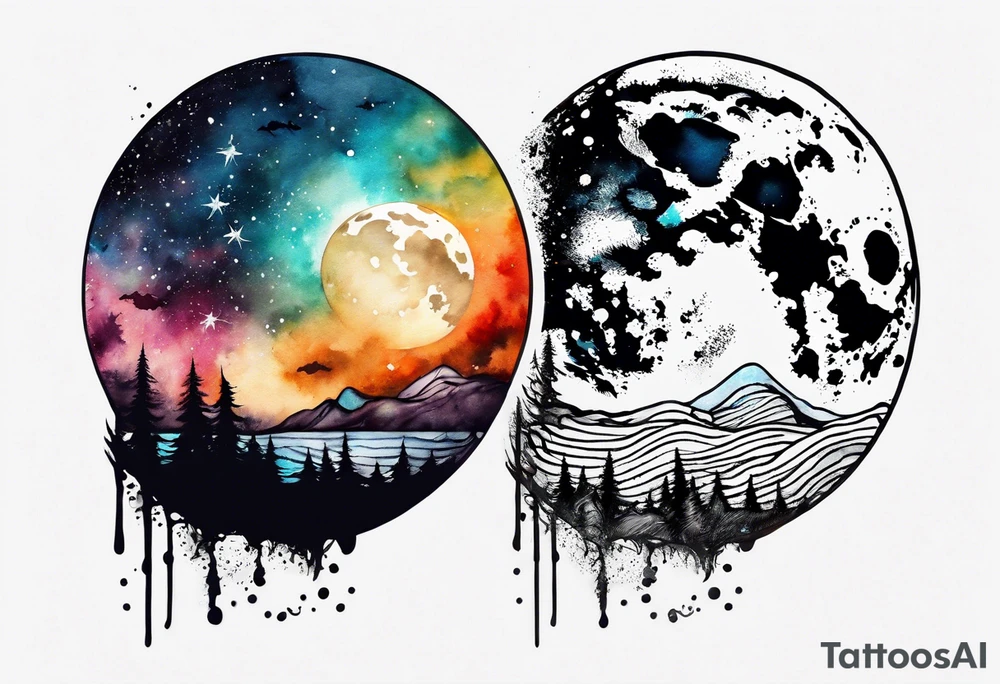 Moon with water color tattoo idea
