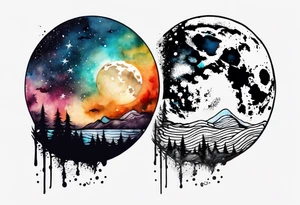 Moon with water color tattoo idea
