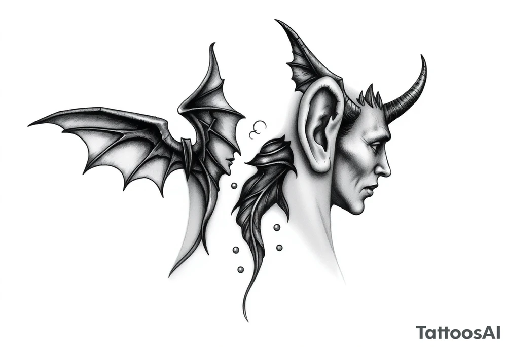 position behind the neck Angel (on the right) whispering in the right ear, demon (on the left) whispering in the left ear tattoo idea