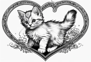 Cute kitten jumping over a heart full body tattoo idea