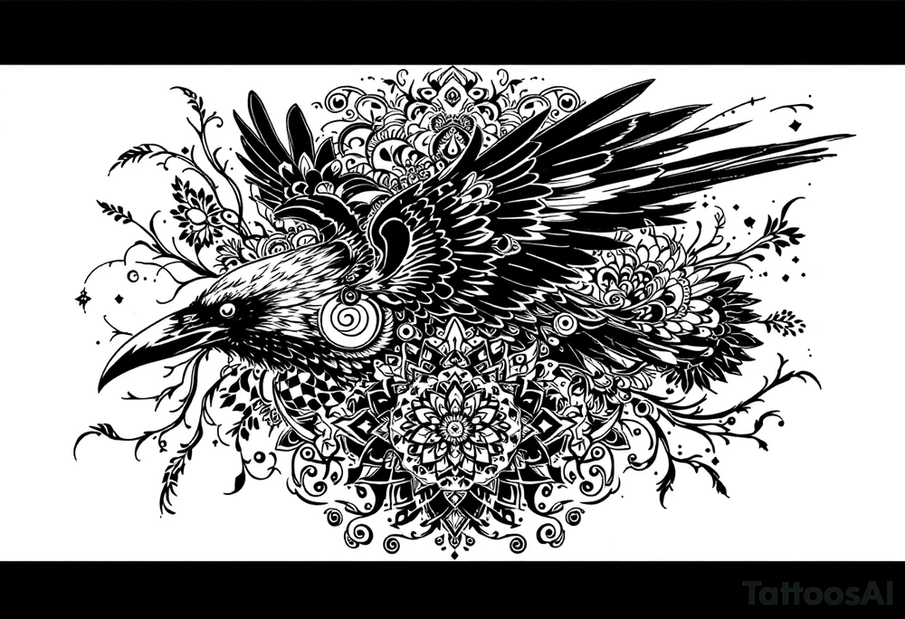Mandala  raven tattoo idea