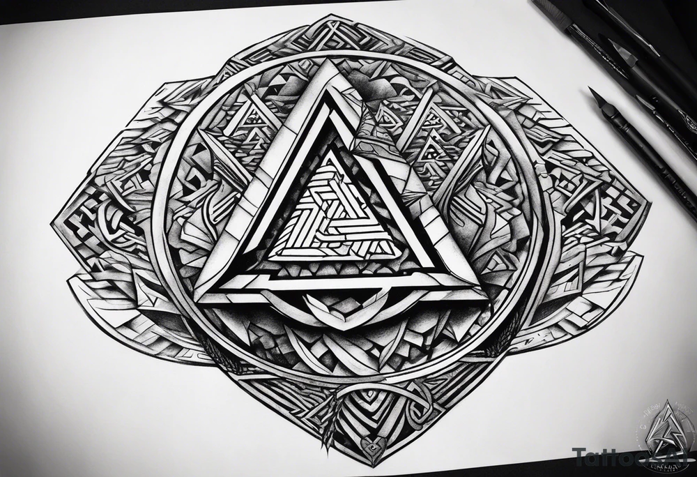 Valhalla shield valknut axe steps tattoo idea