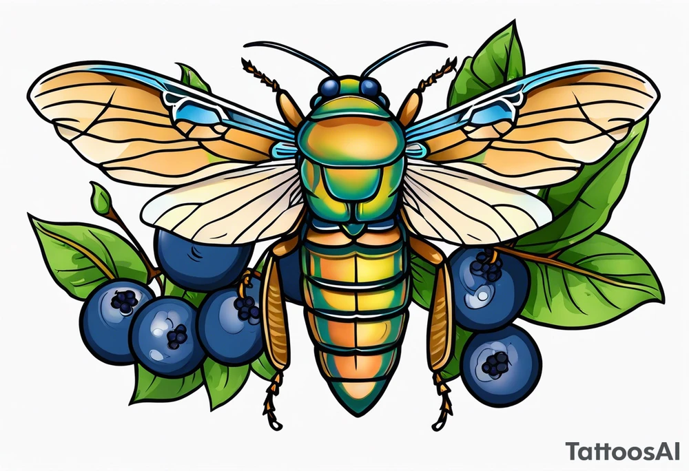 Neo traditional Cicada and blueberries tattoo idea