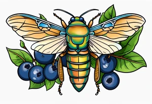 Neo traditional Cicada and blueberries tattoo idea