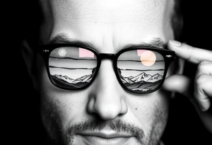 Landscape Reflecting Glasses
You can use the lenses of your glasses to depict a beautiful landscape, such as a sunset, a starry sky tattoo idea