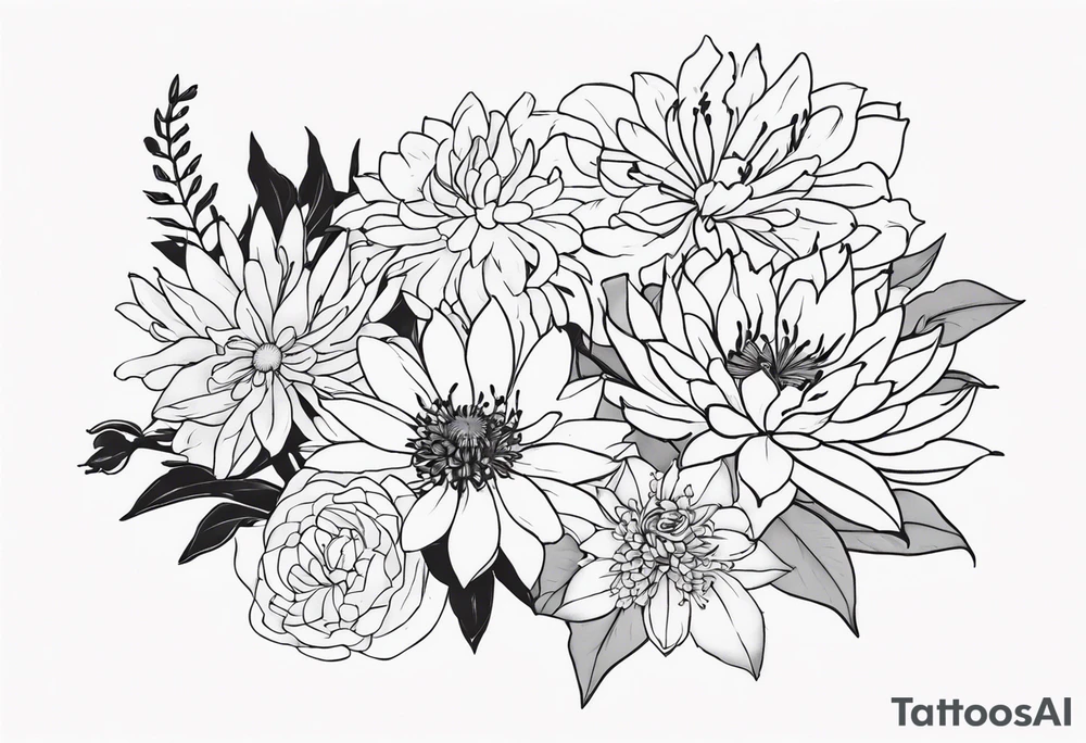 Asters, roses, Lillies, chrysanthemums tattoo idea