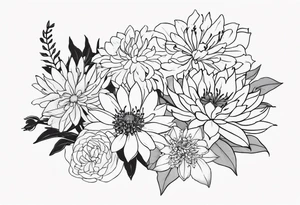 Asters, roses, Lillies, chrysanthemums tattoo idea
