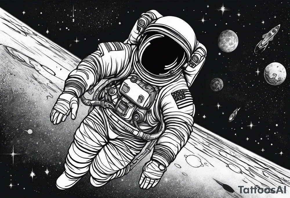 Astronaut reaching hand out to space tattoo idea
