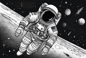 Astronaut reaching hand out to space tattoo idea