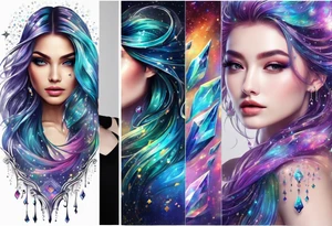 Holographic glitter rain wind crystal tower dazzling sparkle breathtaking wispy galaxy tattoo idea