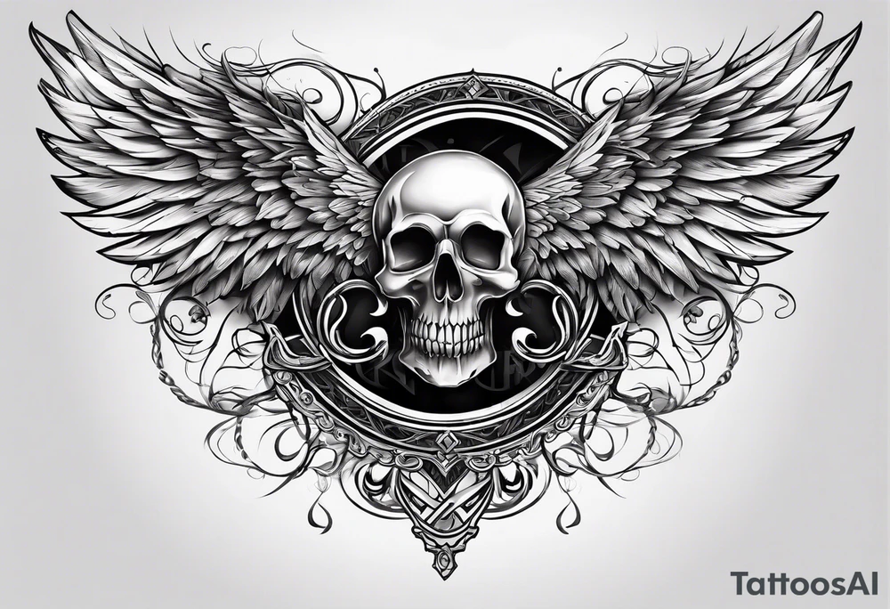chest cross and wings tattoo idea