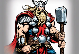 The Mighty Thor not so muscular profile with mjolnir with the entire design shown tattoo idea