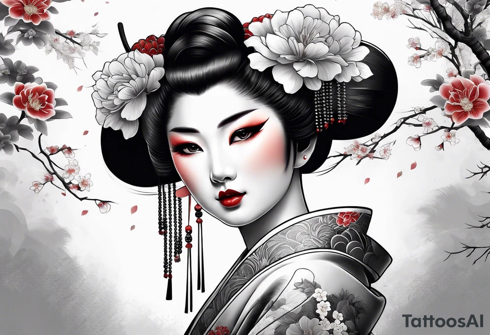 geisha full body standing tattoo idea