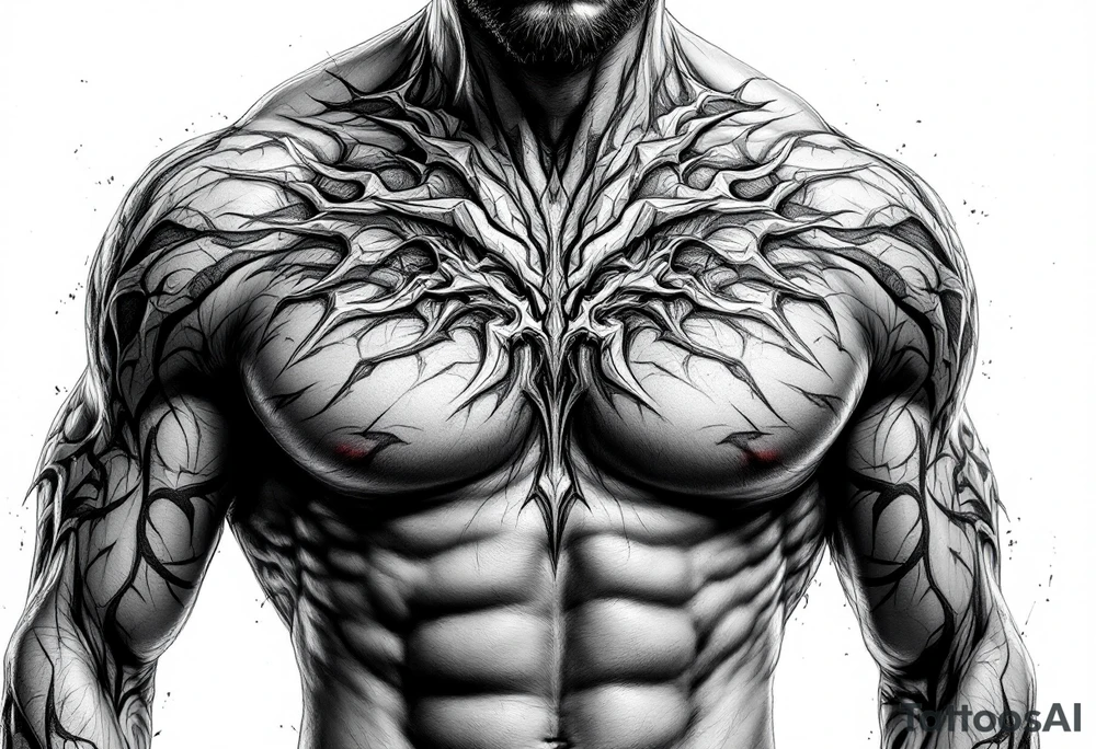 poseidon upper body with trident tattoo idea